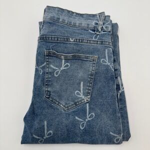 Bamboo Jeans Straight Leg Women 11 Blue Excellent Bow Print Coquette Y2K Denim